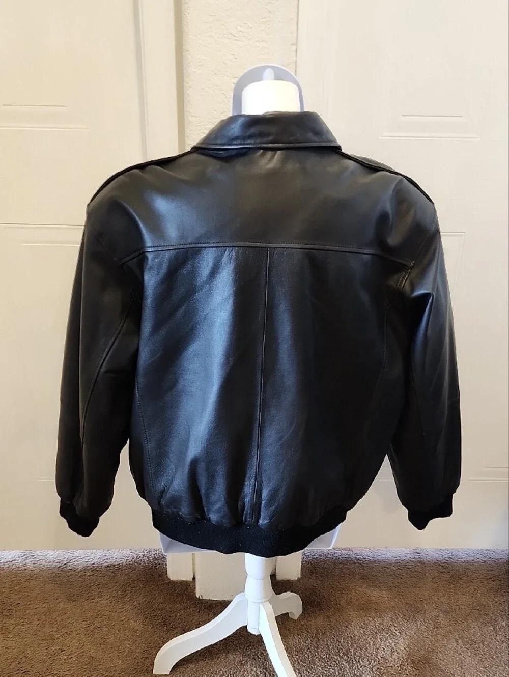 North Crest Men's Black Leather Bomber Jacket SZ XL